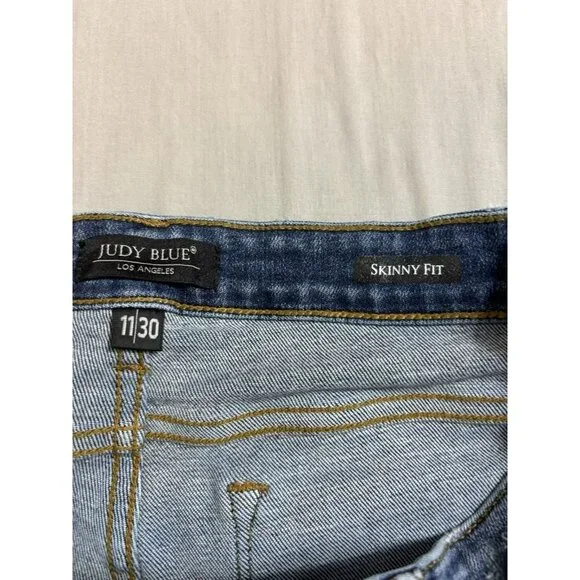 Judy Blue Skinny Fit Jeans Women's 11/30 Blue Red Plaid Patches Distressed Denim - Picture 5 of 7